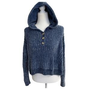 Aéropostale Ribbed  Knit Hooded Sweater Chenille Cropped  Sz S Blue